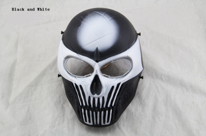 Skull Camouflage Wargame Paintball Airsoft CS Full Face Mask BW - Click Image to Close